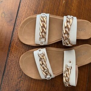 Corkys White Chain-Accent Slide Sandals